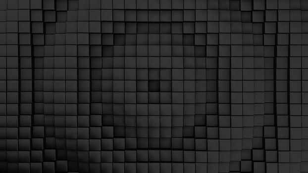 Minimalistic waves pattern made of cubes. Abstract Black Cubic Waving Surface Futuristic Background.  3d render illustration.