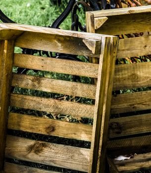 Abstract developed picture of two old ugly empty cheap wooden boxes, germany