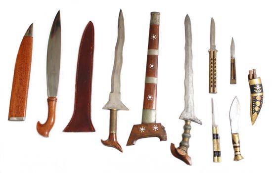 Filipino Fighting Sword and Knife Collection on White Background