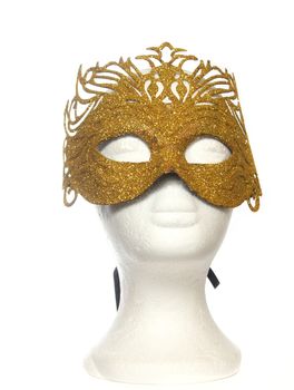 Gold Carnival Mardi Gras Mask on Mannequin head