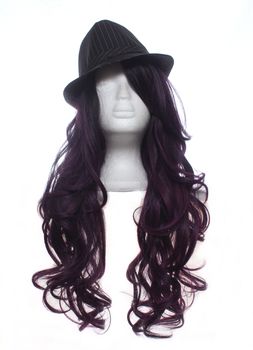Classic Fedora Hat on Mannequin Head With Black and Red Wig