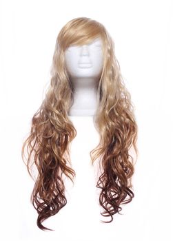 Two Toned Blond Wig on Mannequin Head with white background