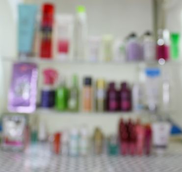 Blur Image Cosmetics Counter With Various Beauty Products
