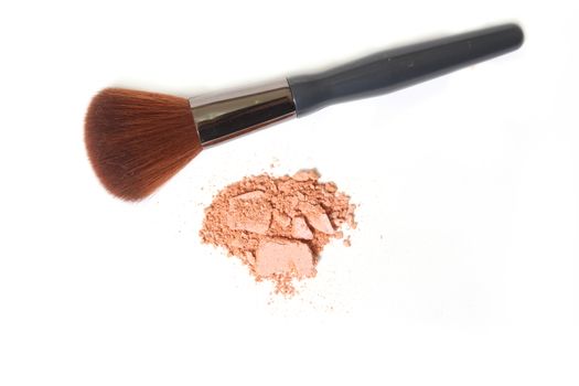 Pink Broken Eyeshadow With Brush on White Background