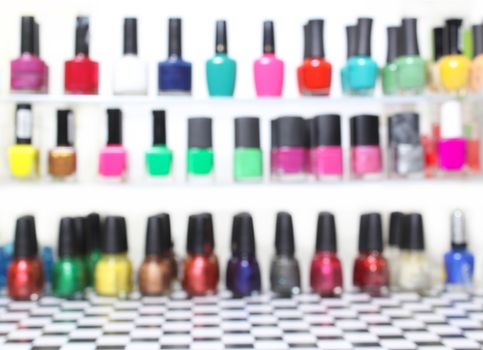 Colorful Nail Polish Cosmetic Counter Blur Background