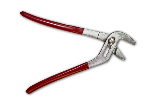 A red pliers wrench isolated on a white background
