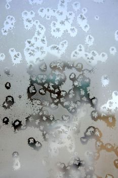 Abstract texture, pattern frost on the window, view macro. Shallow dof