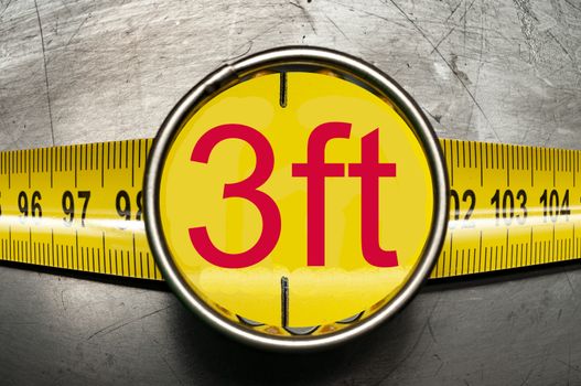 Tape measure  three feet due to a covid19 pandemic social distancing rule