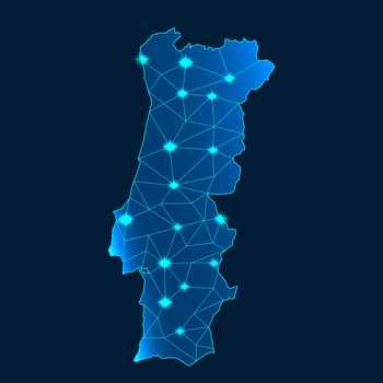 Map of Portugal with blue background. 3d rendering
