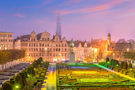 Brussels downtown city skyline at sunset in Belgium