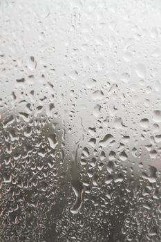 On a summer raining day. Drops of water on the window. Shallow DOF