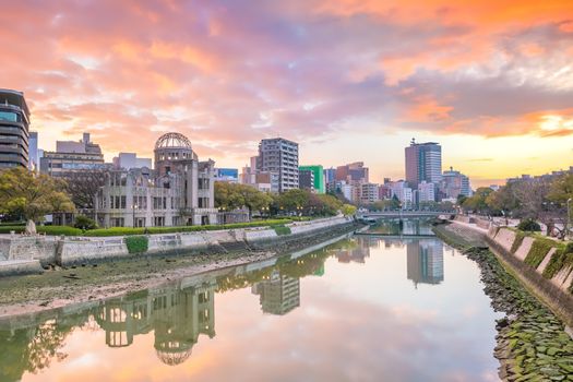 Hiroshima Peace Memorial Park with Atomic Bomb Dome in Hiroshima,  Japan.