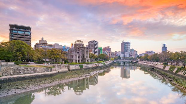 Hiroshima Peace Memorial Park with Atomic Bomb Dome in Hiroshima,  Japan.