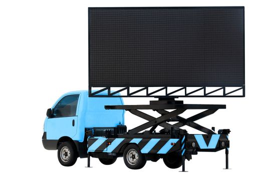 Billboard on car blue color LED panel for sign Advertising isolated on background white