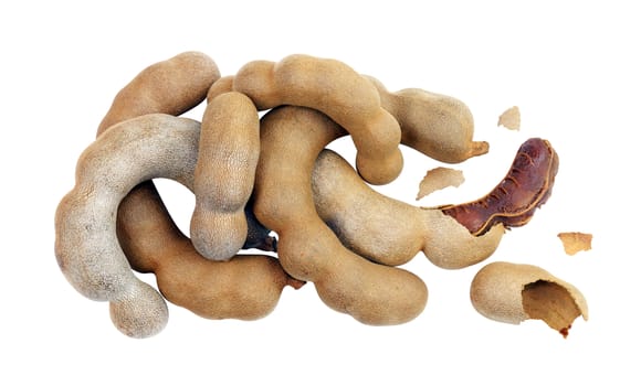 tamarind, sweet tamarind, brown tamarind, tamarind heap isolated on white background