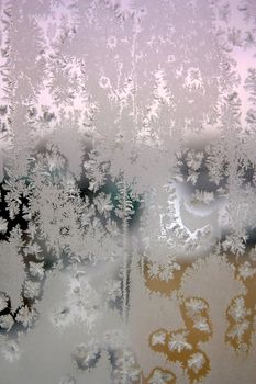 Abstract texture, pattern frost on the window, view macro. Shallow dof