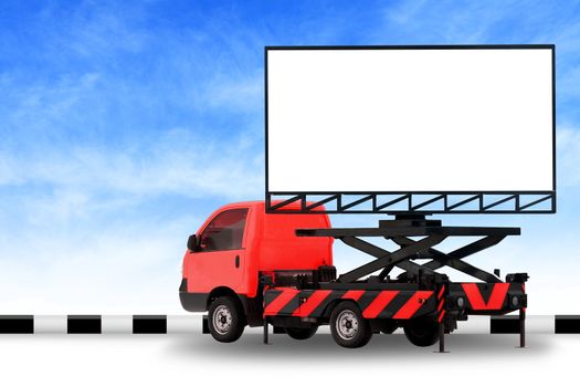 Billboard blank on car red truck LED panel for sign Advertising isolated on background sky, Large banner and billboard Roadside for an advertisement large