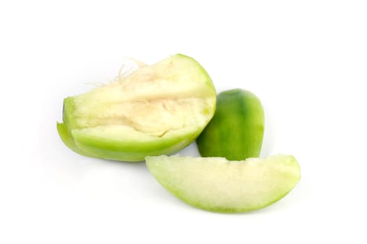 Ma Kok Nam (Thai word), Elaeocarpus hygrophilus Kurz fruits on white background, the fruits are used as foods in some Southeast Asian countries like Thailand