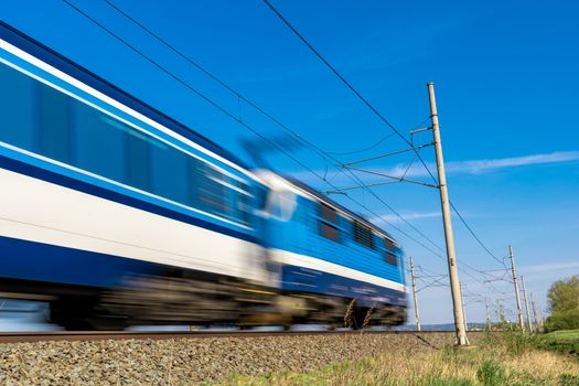 intercity express train travels on the tracks.