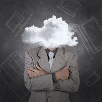 businessman with head in the clouds as cloud network concept