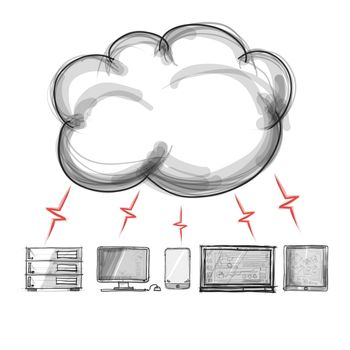 hand drawing a Cloud Computing diagram on the new computer interface