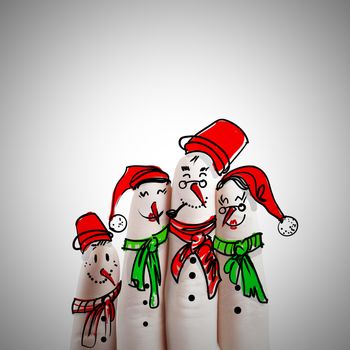 A lovely family hand drawn and finger of snowmen,as concept idea