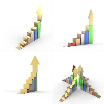 Business graph bar growth 3d set