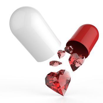 Multiple 3d diamond hearts inside Capsule Pill