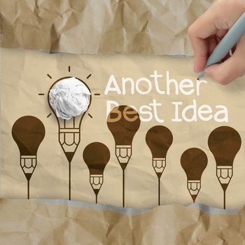 hand drawn another idea light bulb with recycle envelope background as creative concept