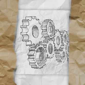 hand drawn gear to success concept on crumpled paper as concept