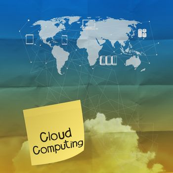 cloud computing on sticky note with crumpled paper as concept