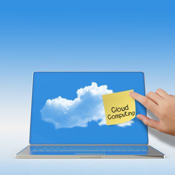 Cloud Computing words on sticky note with laptop computer as concept