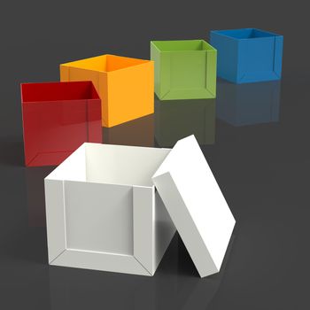 3d open blank box as thinking outside the box concept