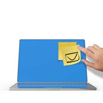  e-mail sign on sticky note on 3d laptop computer as concept