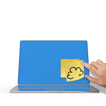 Cloud Computing diagram on sticky note with laptop computer as concept