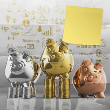 smart investment with sticky note on winner piggy bank as concept