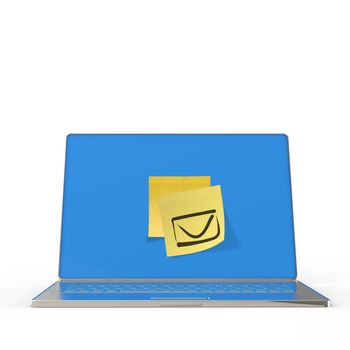  e-mail sign on sticky note on 3d laptop computer as concept