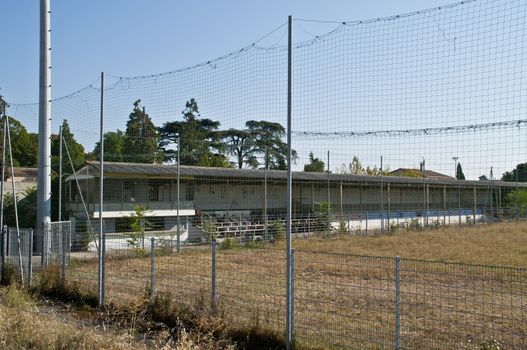Main stand of the demolished Stade de la Palla football stadium in Valence, France.