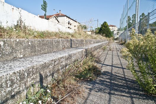 Terraces of the demolished Stade de la Palla football stadium in Valence, France.