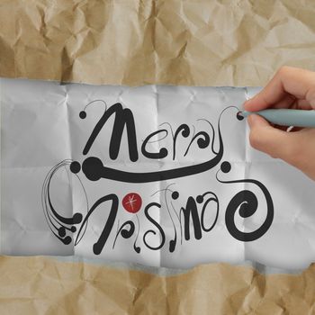 hand draws Christmas Card on wrinkled paper as vintage style concept