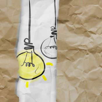 light bulb crumpled paper and recycle tear envelope as creative concept background