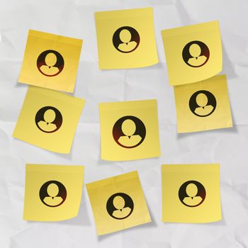  sticky note social network icon on crumpled paper background as concept