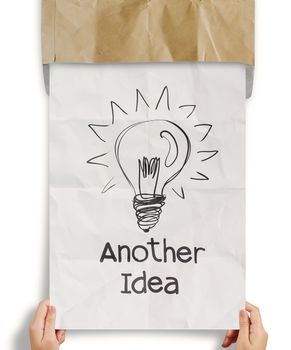 another idea light bulb with recycle envelope background as creative concept