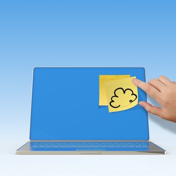 Cloud Computing diagram on sticky note with laptop computer as concept