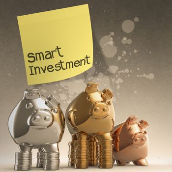  smart investment with sticky note on winner piggy bank as concept