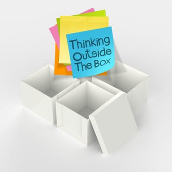 thinking outside the box on crumpled sticky note paper as concept