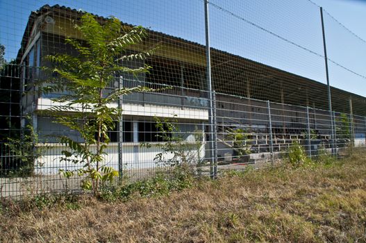 Main stand of the demolished Stade de la Palla football stadium in Valence, France.