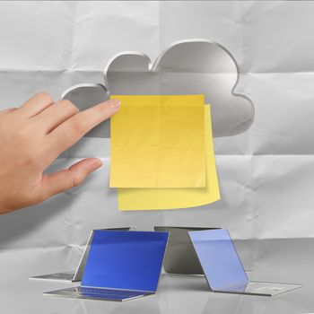 sticky note with Cloud computing word on crumpled paper background  as concept