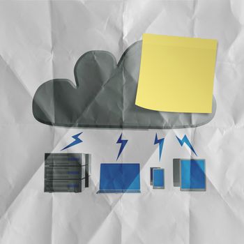 sticky note with Cloud computing word on crumpled paper background  as concept