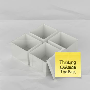 thinking outside the box on crumpled sticky note paper as concept